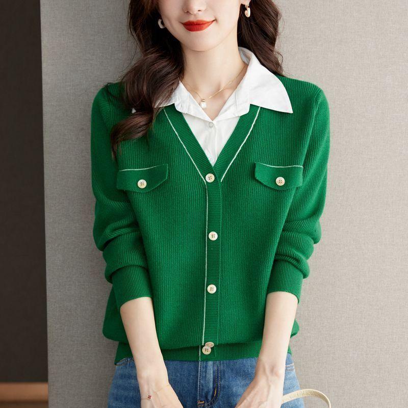 2-in-1 Color Block Button Front Pullover Sweatshirt, Casual Collared Long Sleeve Crew Neck Sweatshirt, Women's Clothing