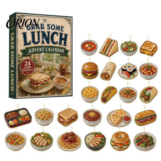 Decorative Pendant for Holiday Grab Some Lunch Advent Calendar, 24 Days 2D Acrylic Food Retro Style Ornament Set Ornaments Christmas Countdown