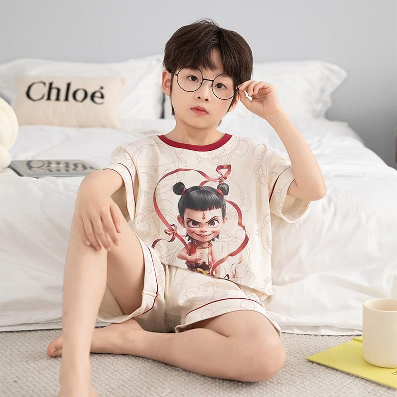 Boys Cotton Short Sleeve Pajamas Set Lightweight Cartoon Sleepwear Kids Ages 8 Home Wear