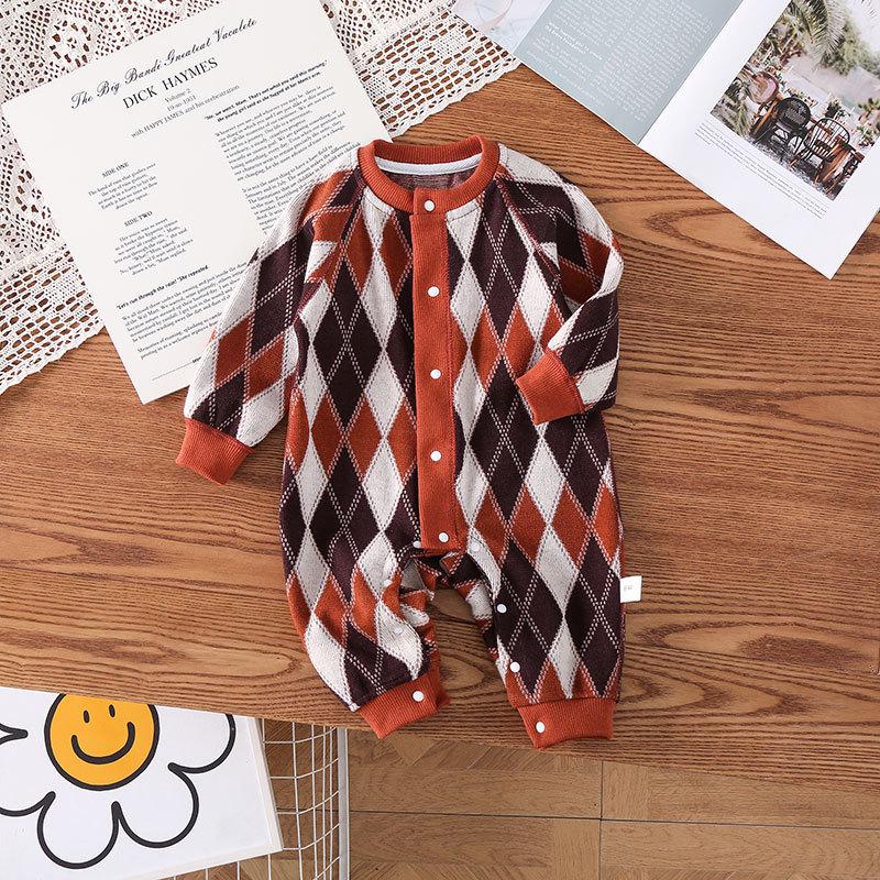 

Вязаный клетчатый кардиган-ромпер для мальчиков и девочек - Корейский стиль, Мода весна/осень Size 90