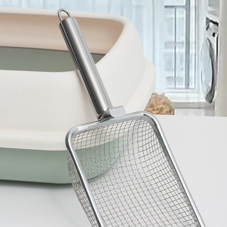 Stainless Steel Fine Hole Oversized Cat Litter Shovel, Pet Bentonite Cleaning And Toilet Pick Up Device, Metal Handle, Poop Scooping Tool