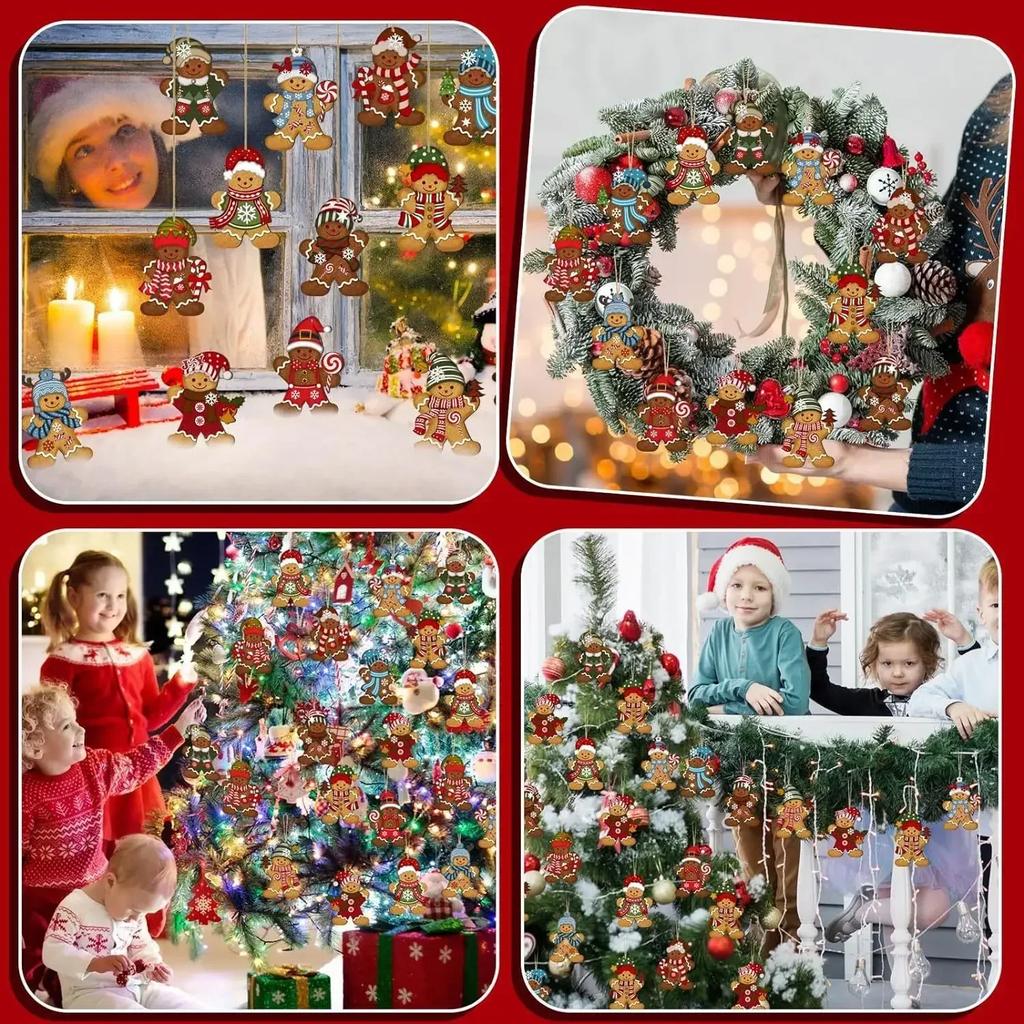 Christmas Gingerbread Man Wooden Hanging Ornaments Set Gingerbread Man Wooden Decoration Distressed Style for Christmas Holiday