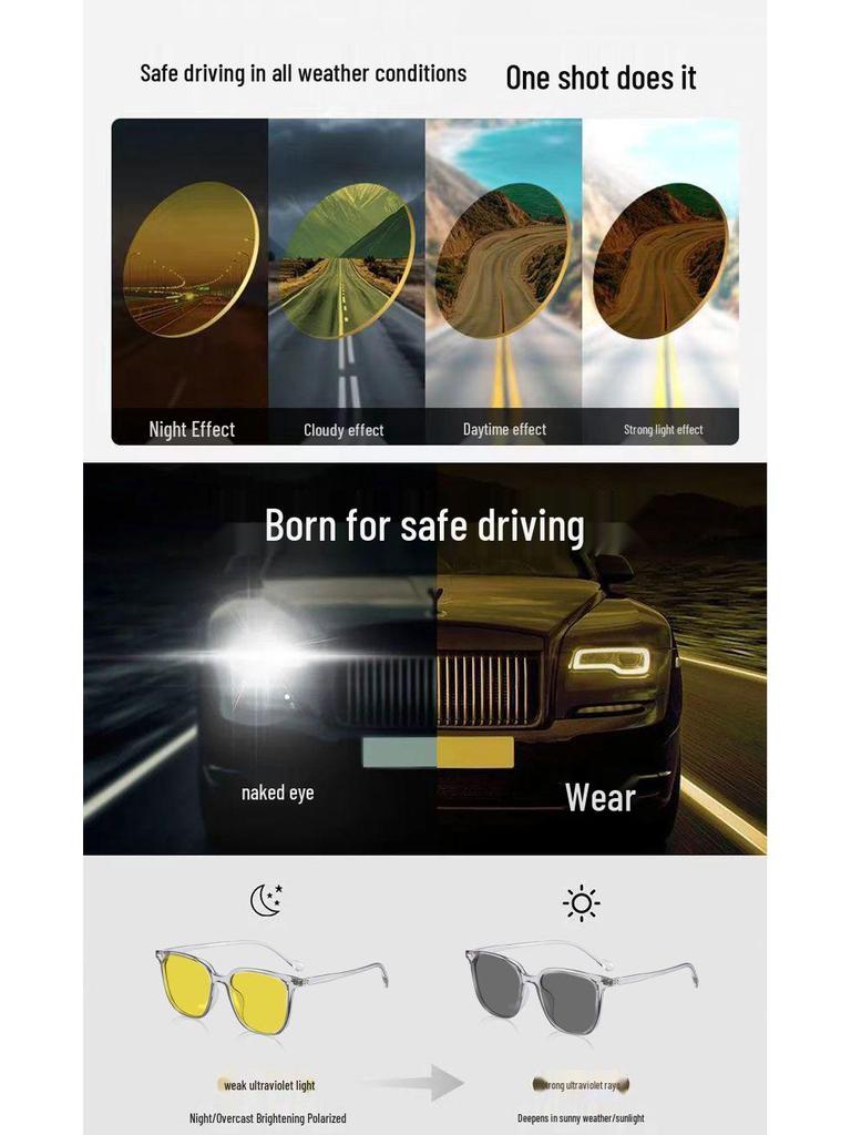 Unisex 2-in-1 Anti-Glare Night Vision Myopia Glasses with Whitening Frame for Driving