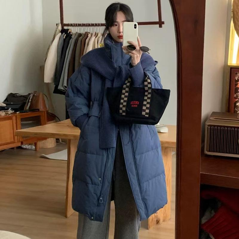 

Scarf Shawl Long Down Jacket Women s 2025 Winter Waist Skinny Thickened Over Knee Premium Jacket Tide S