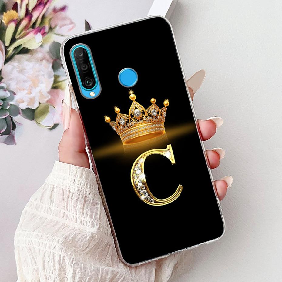 Fashion Crown Initial Letter Case For Huawei P30 Lite P30 Pro Soft Silicone TPU Cover For Huawei P30lite P 30 P30Pro Phone Cases