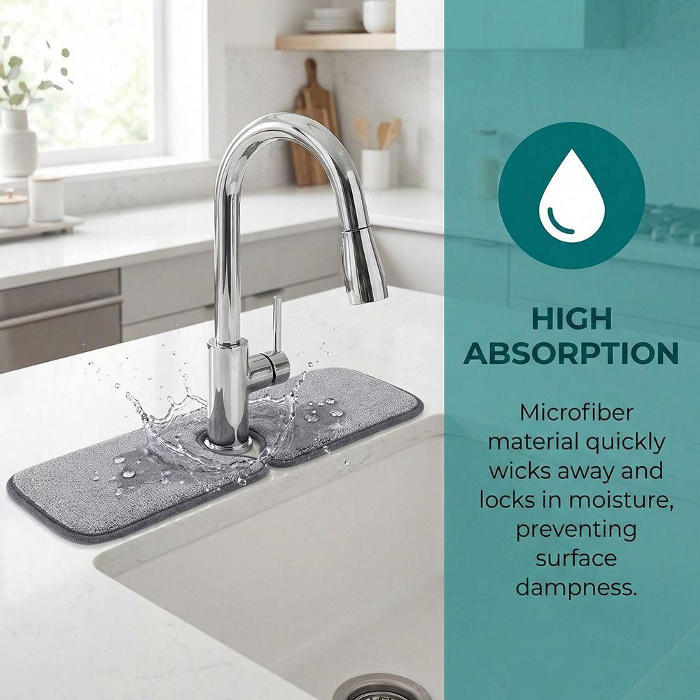 Contoured Shape Absorbent Mat Wraparound Design Sink Splash Guard Faucet Catcher  Bathroom Use