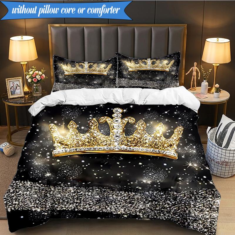 3PCS Pink Crown Sparkle Majesty Bedding Set,Including 1pc Duvet Cover And 2pcs Pillowcases Perfect for Bedroom, Dormitory, Fan Christmas Gift
