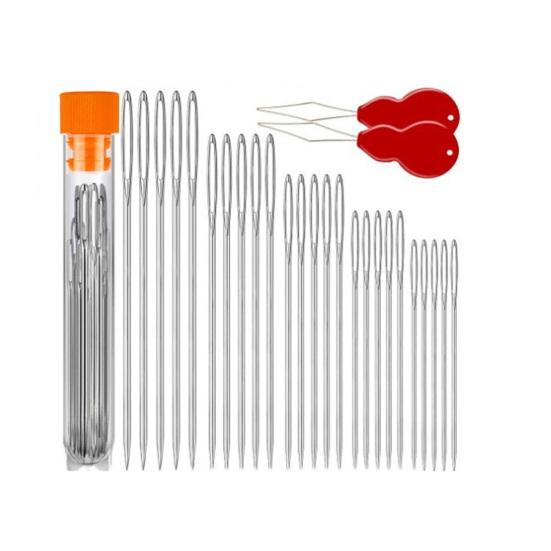 1 Set Big Eye Needles Stainless Steel Sewing Needles with Clear Storage Tube Assorted Sizes Sharp Needles for Hand