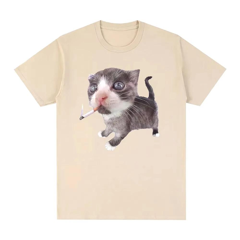 Funny Smoking Cat Meme Cigarette Kitten Graphic T-Shirt Women Clothing Fashion Vintage T-shirts Casual Oversized T Shirts