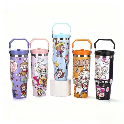 Cartoon 30oz Car Cup Outdoor 304 Stainless Steel Thermos Cup Single Drink Handle Straw Bingba Cup