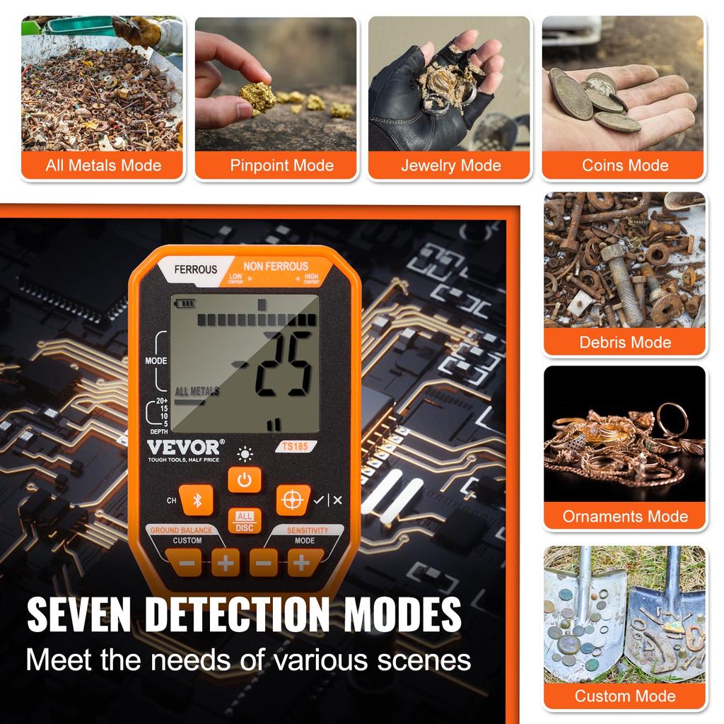 VEVOR Waterproof Metal Detector, 30.5 Cm Coil, Professional Rechargeable Gold Detector