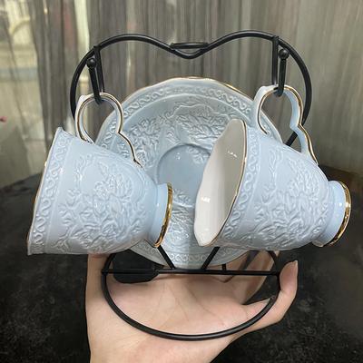 Europäische Luxus-Phnom Penh Kaffeetasse Haushaltsrelief Bone China Tasse Teller Set Nachmittagstee Tasse Teller Wasser Tasse Teetasse