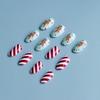 24 Pcs Press On Nails Gingerbread Man Candy Cane Christmas Design Holiday Patterns