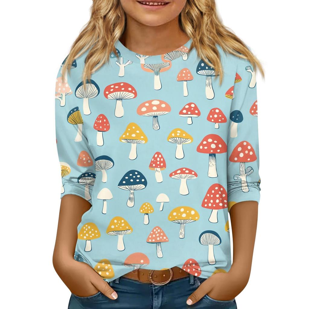 Kinder 3/4 Ärmel Tops Casual Print T-Shirt Rundhals Pullover Bluse