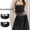 Wide Leather Waist Belt Vintage Women's Dress Belt Retro Cross Rivet Belt  Streetwear