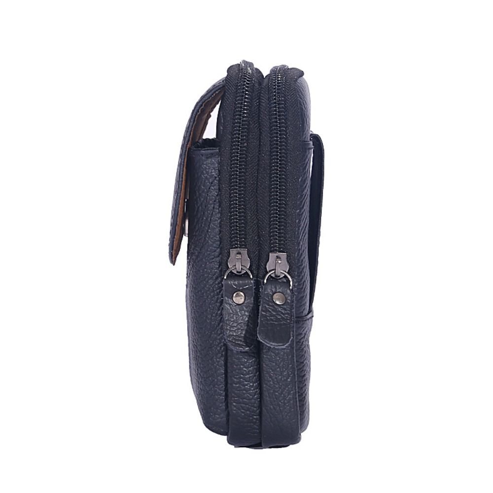 Solid Color Outdoor Sports Waist Bag Cowhide Leather Phone Belt Hanging Pouch  Outdoor Sports