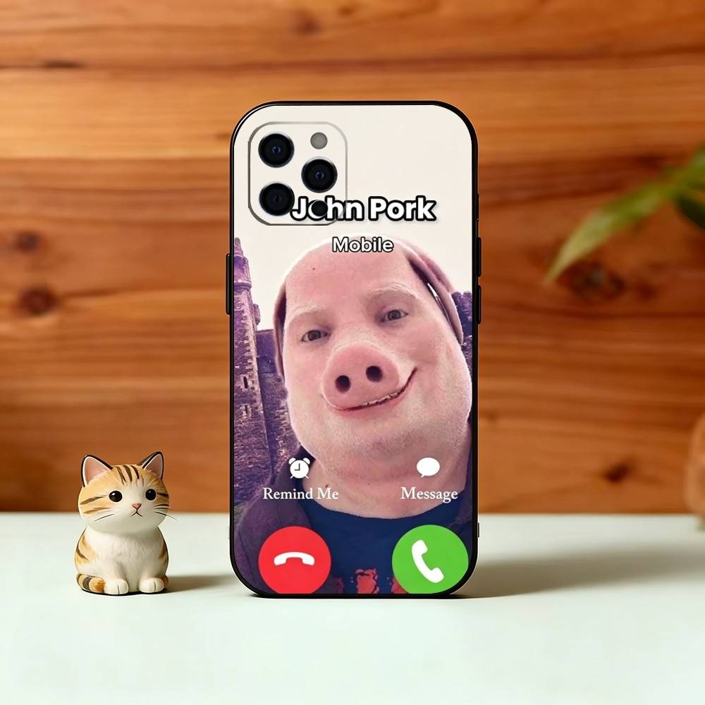 

Funny J-John Pork is Calling Phone Case For iPhone 17,16,15,14,13,12,11 Plus,Pro Max,XS,Soft Silicone Black Cover iPhone15promax