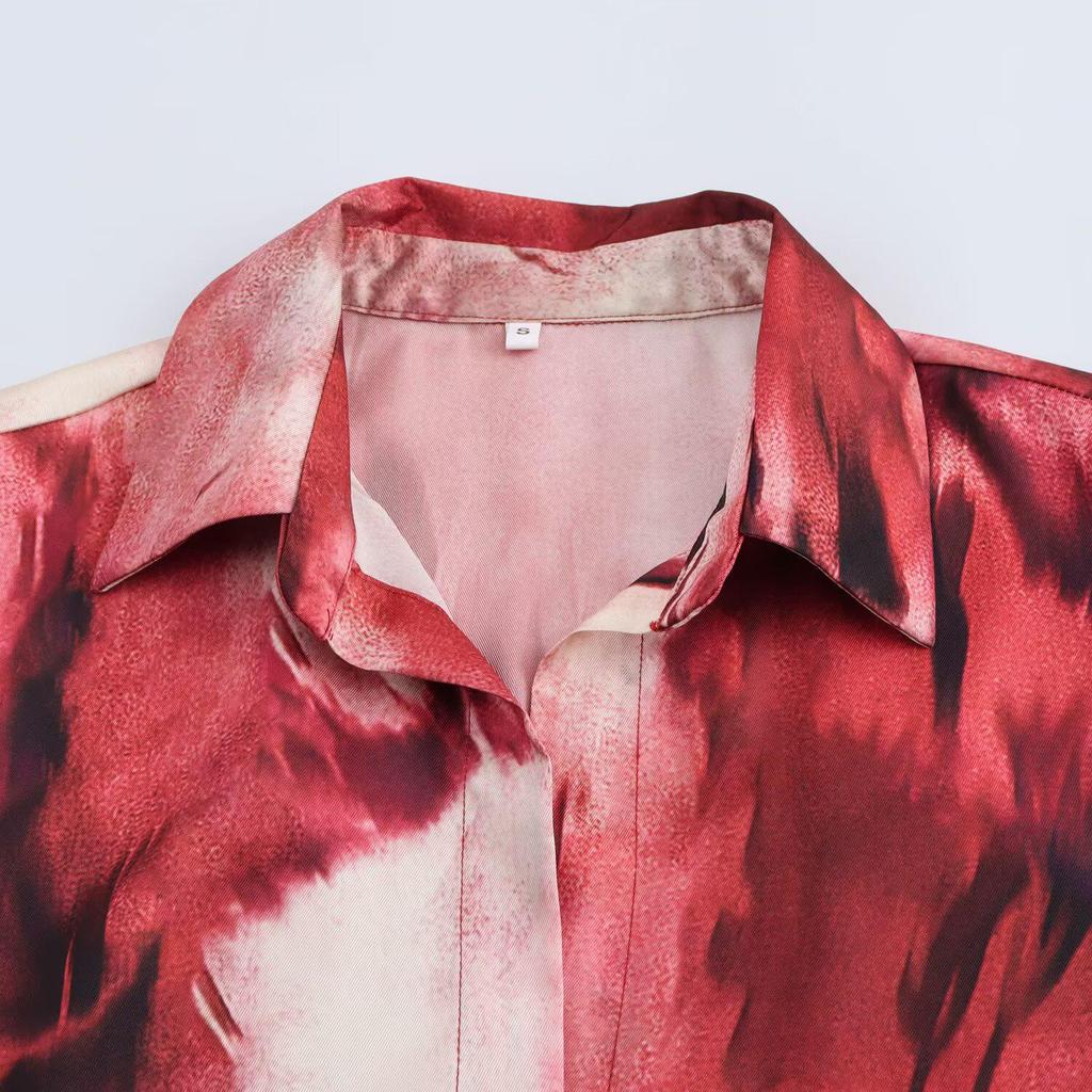 Spring 2025 Women's Slim Fit V-Neck Print Dress with Belt