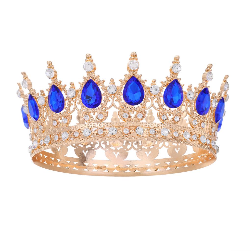 Baroque Round Crown Headwear European Style Bride's Wedding Dress Birthday and Coming of Age Gift Round Alloy Crown Hair Accessory
