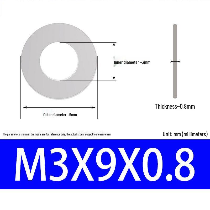 304 Stainless Steel Ultra-Thin Flat Washer, Thickness: 0.1/0.2/0.3/0.4/0.5 Mm, Sizes M1-M8