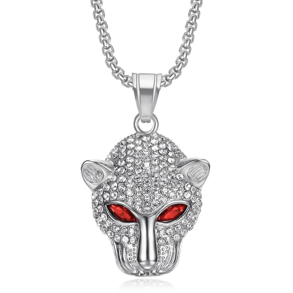 2026 Jewelry Inlaid with Zircon Men's Exquisite Jewelry Necklace Green Red Eyes Leopard Head Pendant Trendy Brand Jewelry Men's and Women's Necklace