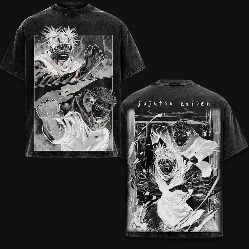 Jujutsu Kaisen Itadori Yuji Printed Tee Men Women Retro Washed T-shirts Cotton T Shirt Short Sleeve Clothing Harajuku Tshirt