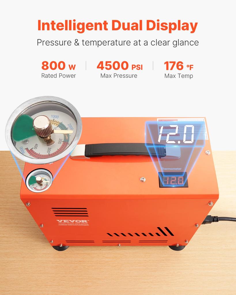 VEVOR PCP Air Compressor, 800W Dual-Cylinder PCP Airgun Compressor 4500PSI/30Mpa with Built-in Fan Cooling System