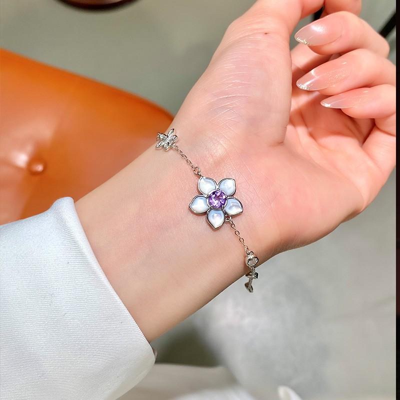 Adjustable Floral Bracelet Women With Natural Crystal Beads Sterling Delicate Handmade Jewelry