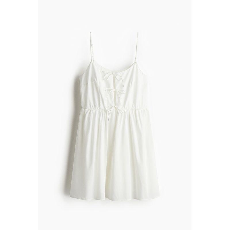 

HM Women clothes Collarless Dress 2025 Summer New Sleeveless Front Lace-up Poplin One-Piece Dress 1284809 White 170/104(L)
