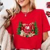 Lumières de Noël Verre à Vin Rouge T-shirt Femme Mode Fête de Noël Tops Harajuku Esthétique Décontractée Hauts de Fête pour Femmes