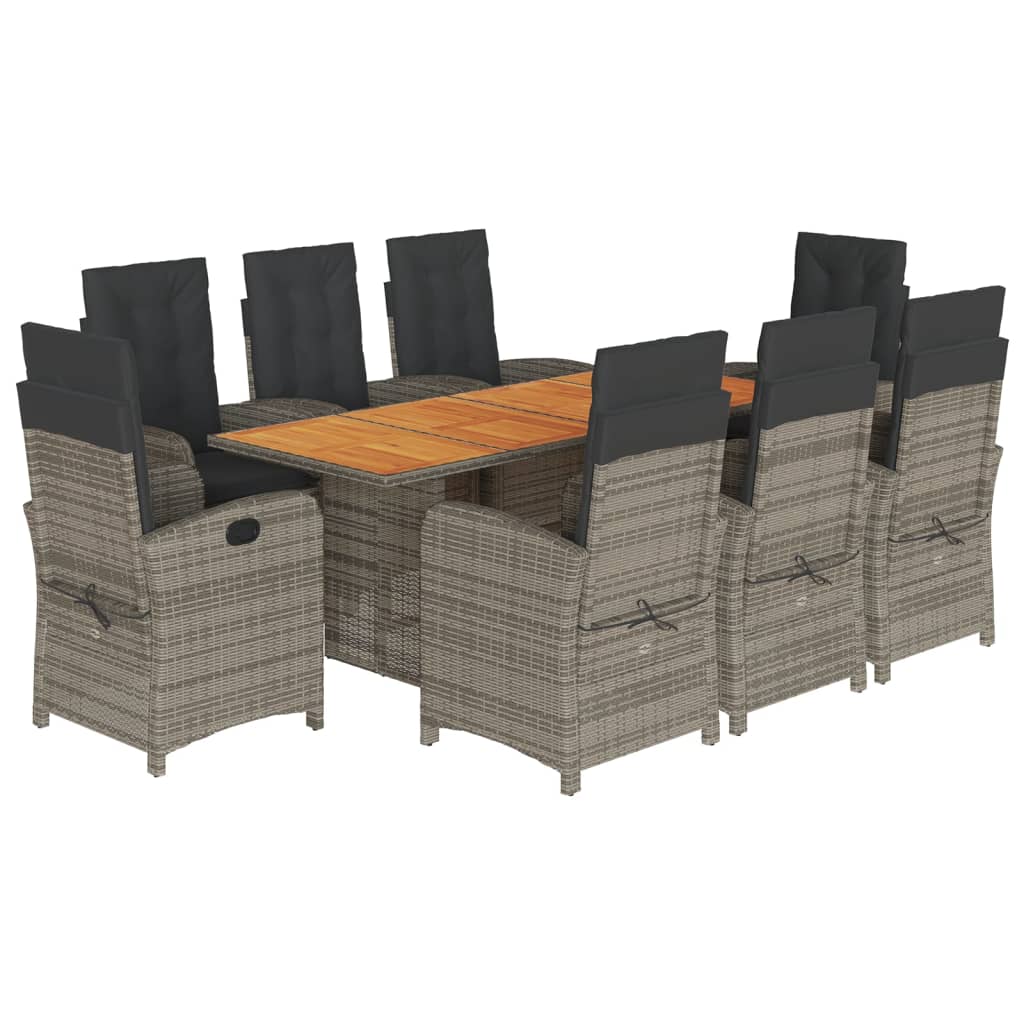 Vidaxl 9-Cz. Conjunto de Muebles de Jardín con Cojines, Gris, Ratán PE