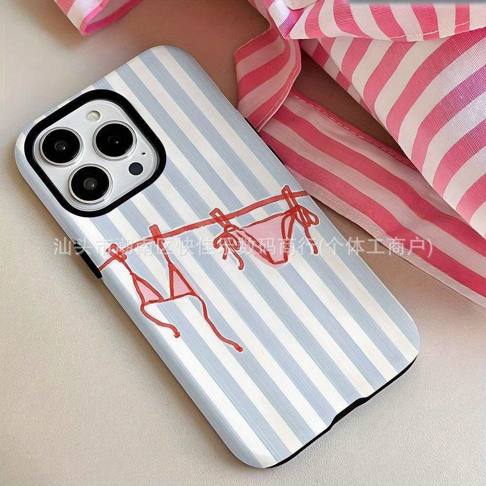 The sexy swimsuit stripe phone case is suitable for Apple 16/15/14/13/12/11 Film 17 Pro dual-layer cases