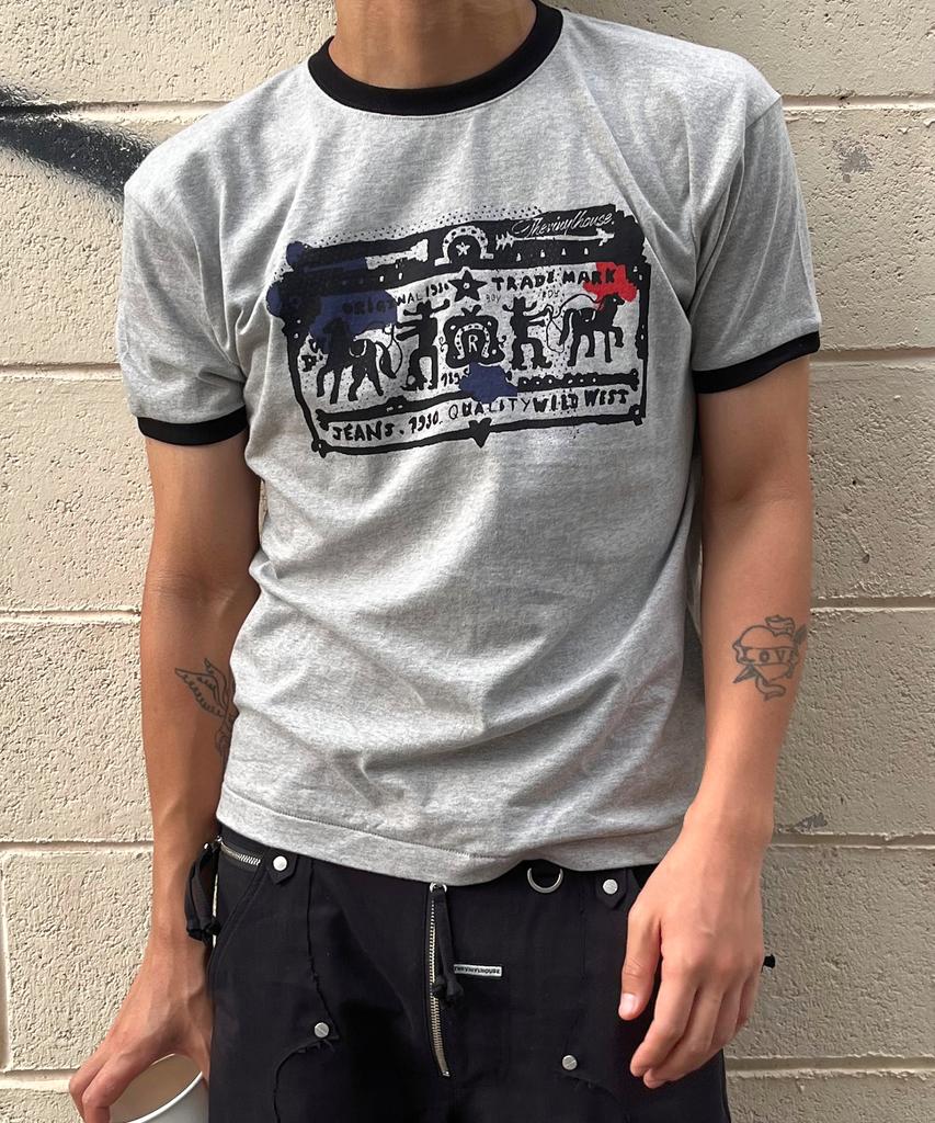 THEVINYLHOUSE Cowboy Pictogram Ringer Tee Gray