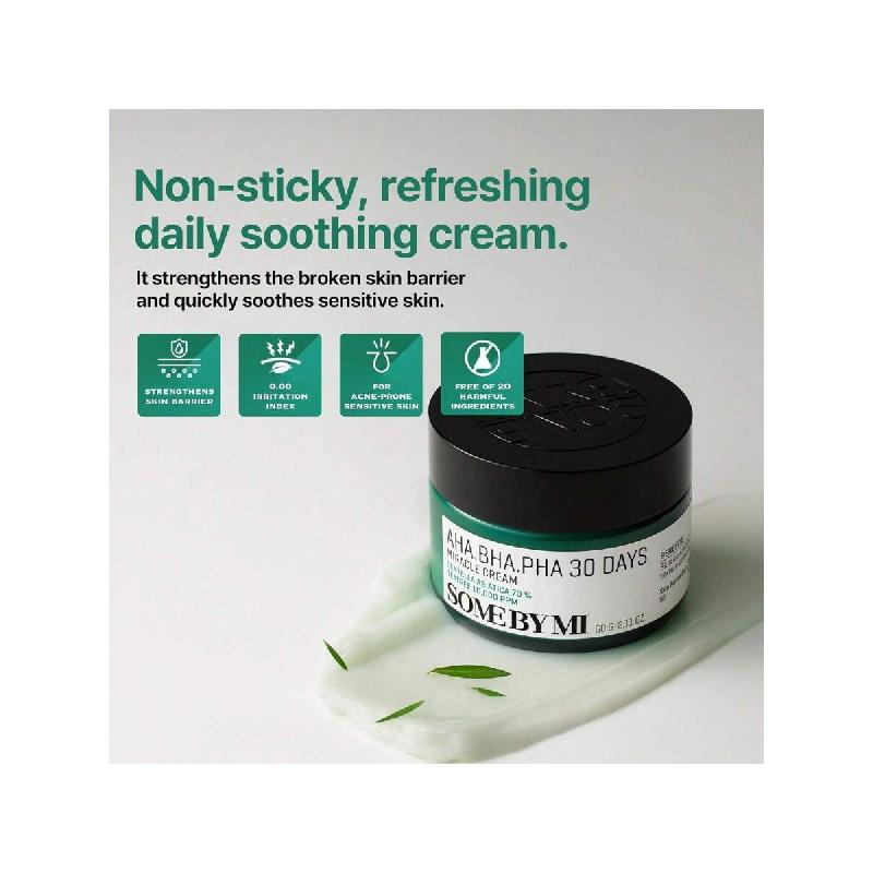 SOME BY MI Cremă miraculoasă AHA BHA PHA 30 Days 60ml - Cremă hidratantă exfoliantă ușoară cu acid salicilic și centella pentru toate tipurile de ten - Calmare zilnică