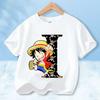 2026 New One Piece Letter A-Z Anime Luffy Gear  Cartoon Graphic Cotton T-shirt for Children Summer Sports Tees Casual Kids Tops