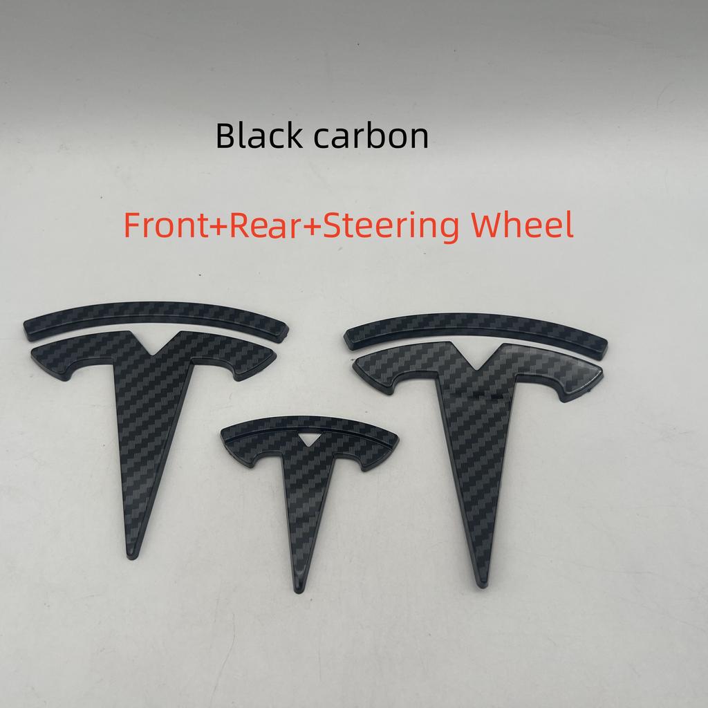 AMF1 1-3 Stück Kohlefaser Beeinträchtigt nicht für Tesla Model 3 Model Y Auto Frontemblem Heckklappe Lenkrad Aufkleber Abzeichen Styling