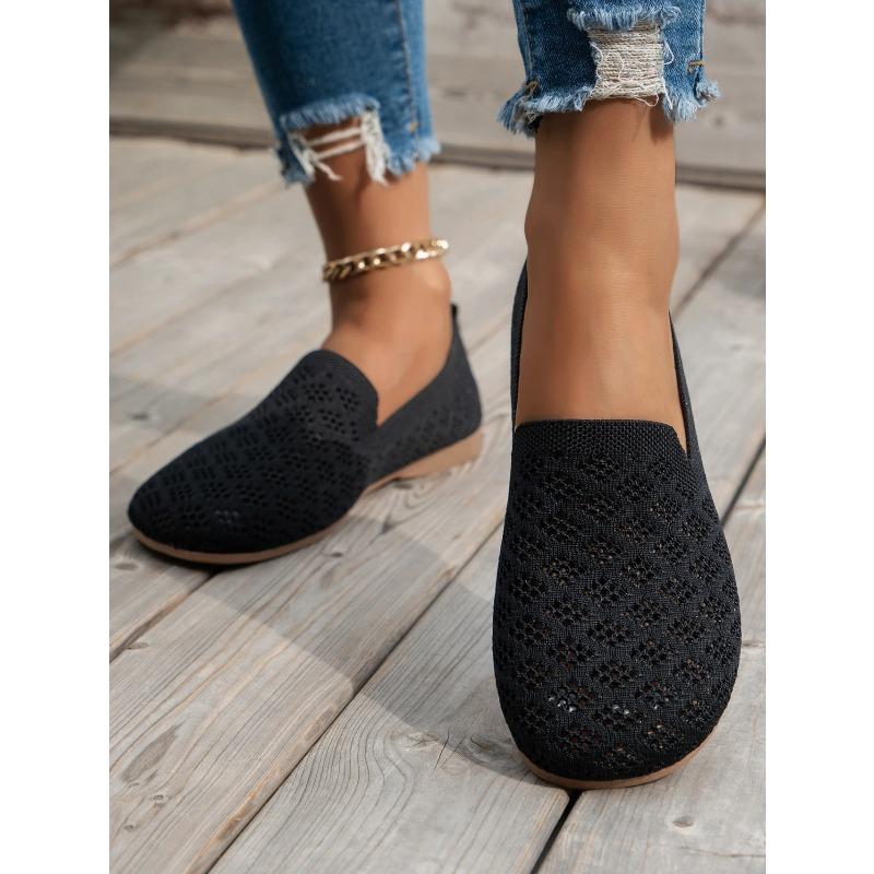 Scarpe Comode Traspiranti a Maglia Lavorata a Maglia con Punta Tonda Piatte Slip-on