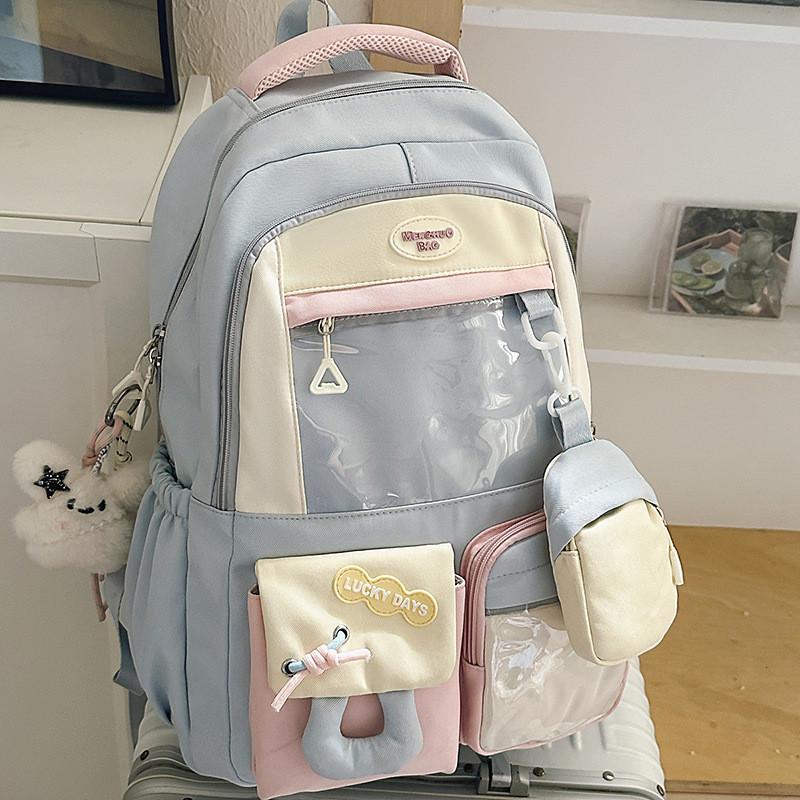 Nylon Girls Backpack With Geometric Pattern Large Capacity For School And Daily Use