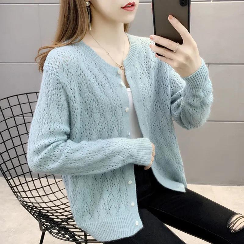 Women Spring Autumn Sweater Cardigan Knitted Sunscreen Shawl Thin Coat Long Sleeved Sweater Sweaters Girl Summer Basic Tops