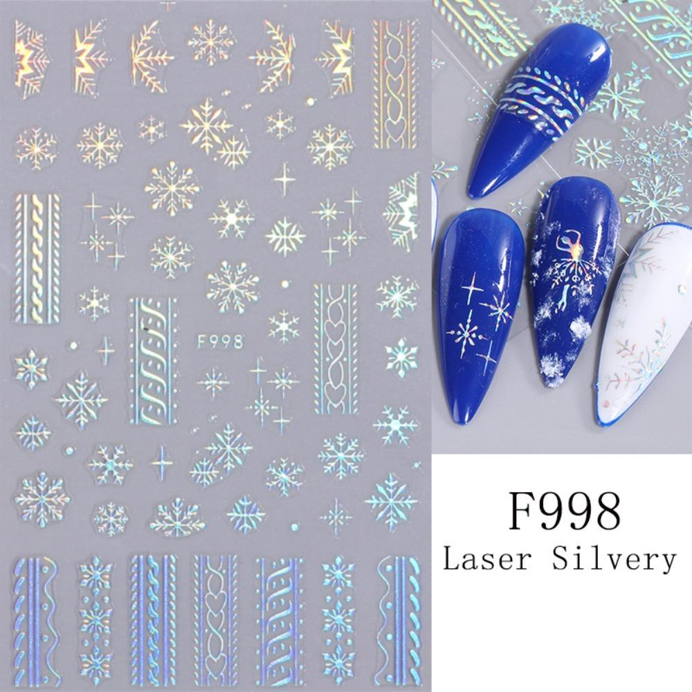 French Lines Christmas Laser Nail Stickers Laser Snowflake Christmas Nail Decorations  Winter
