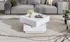 Functional Coffee Table for Living Room, 360 degrees Rotatable, Rotating Tabletop with 2 Shelves and Storage Space, Side Table Frame Pure White