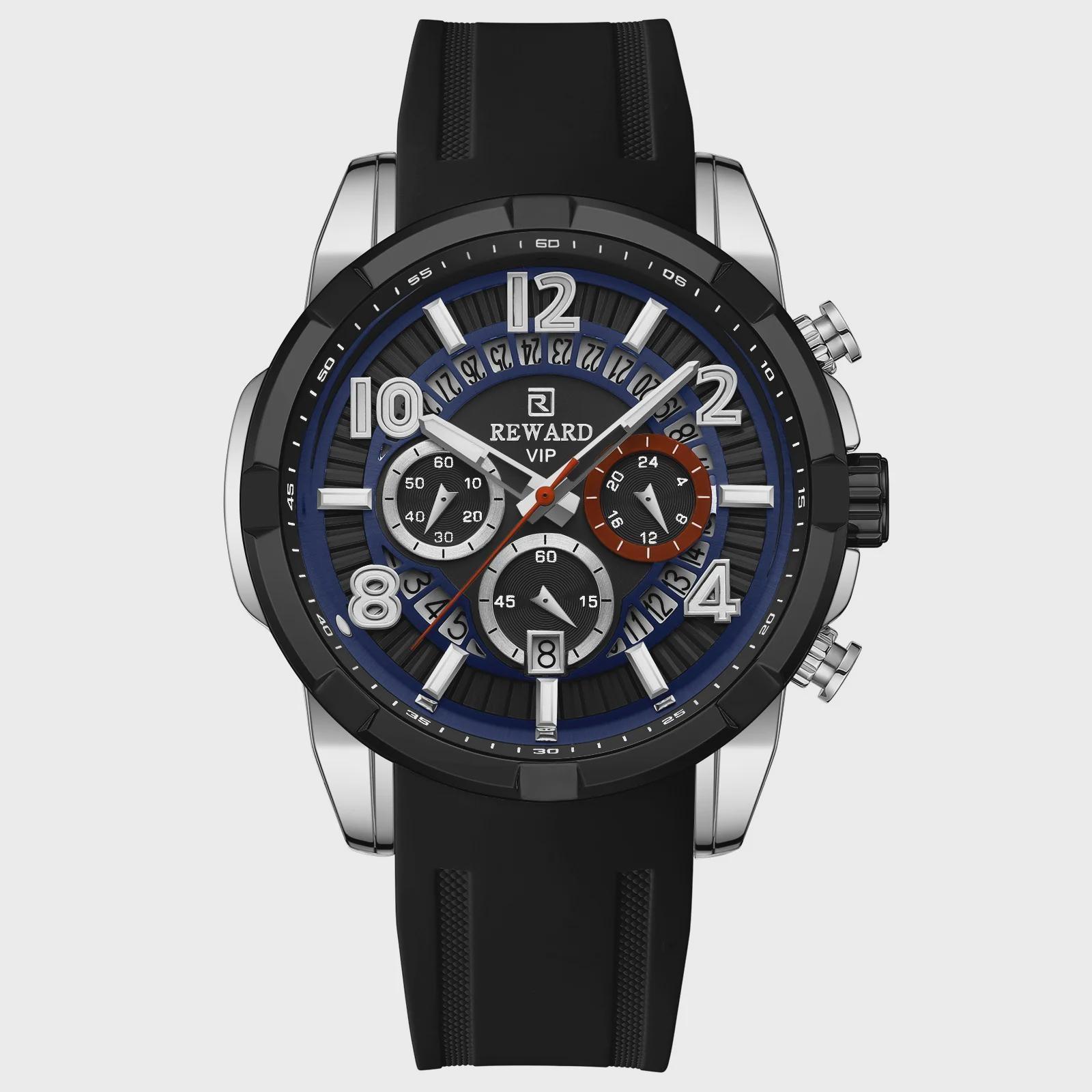 Quartz Sports Silicone Men s Watch with Waterproof Calendar Chronograph Luminous Watches чёрный