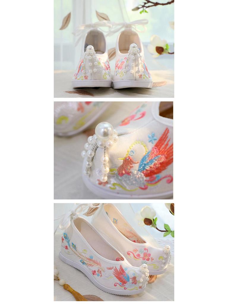 2025 Nové červené svatební boty s křišťálovými korálky, 7cm vnitřní styl Xiuhe, čínské přípitkové Hanfu starověké svatební boty