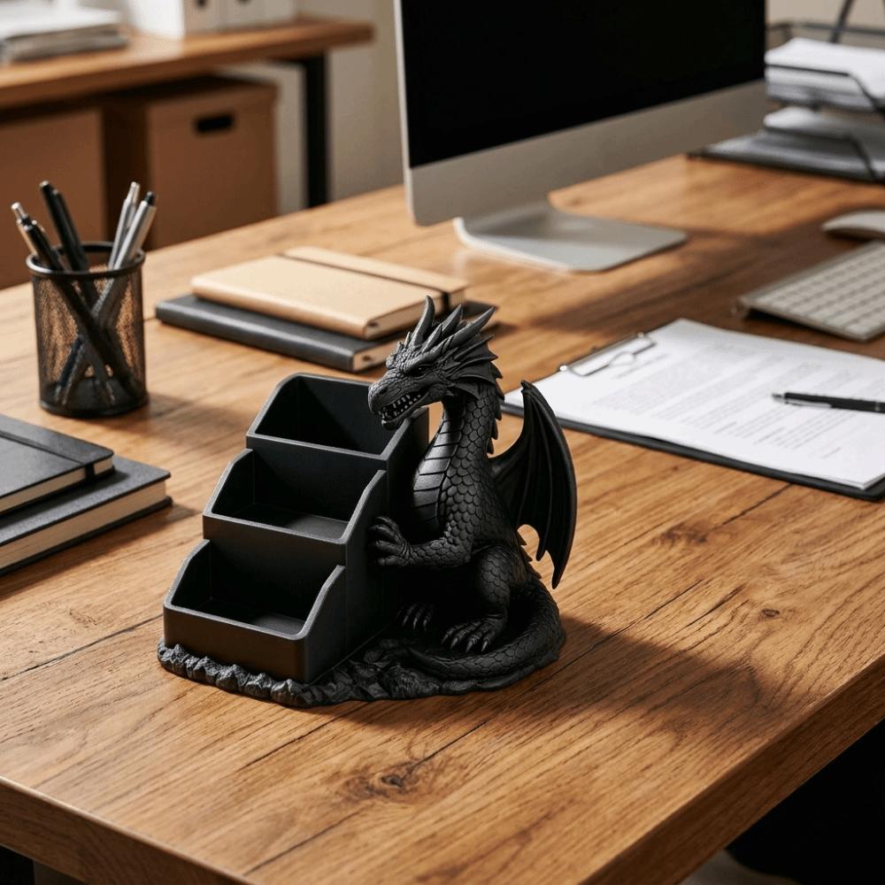 Realistic Dragon Storage Tray 3D Printed Pen Holder Gothic Dragon Storage Box Desktop
