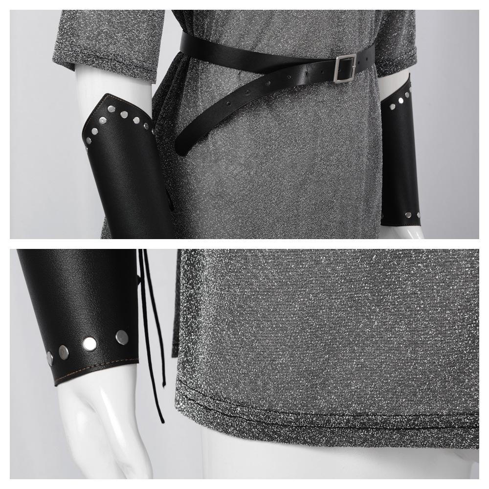 Anime Renaissance Faux Chain Mail Armor Tunic Shirt Coif Medieval Knight Cowl Crusader Costume Outfit Bracers Waist Belt Set