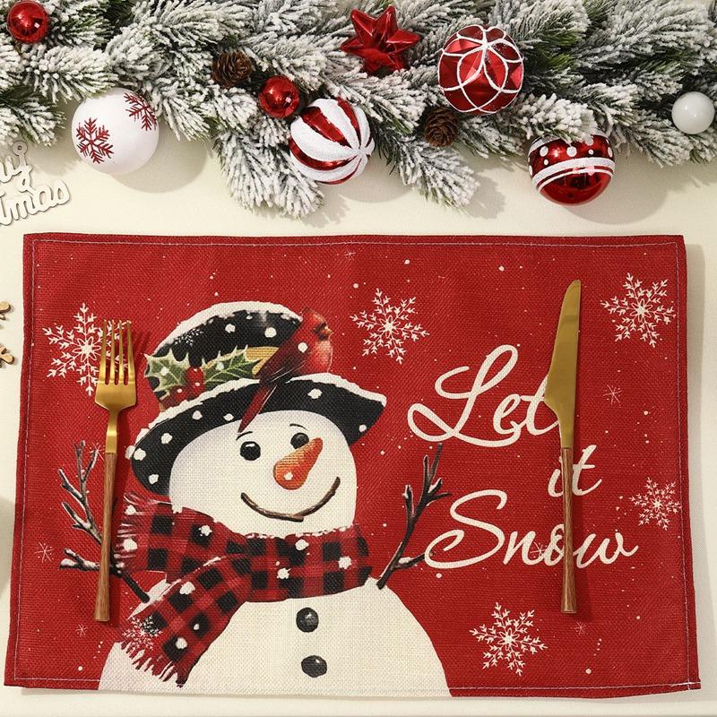 1/4pcs Snowman Christmas Placemats Linen Tableware Mat Christmas Decorations For Home Kitchen 2026 Xmas Navidad Noel Table Decor