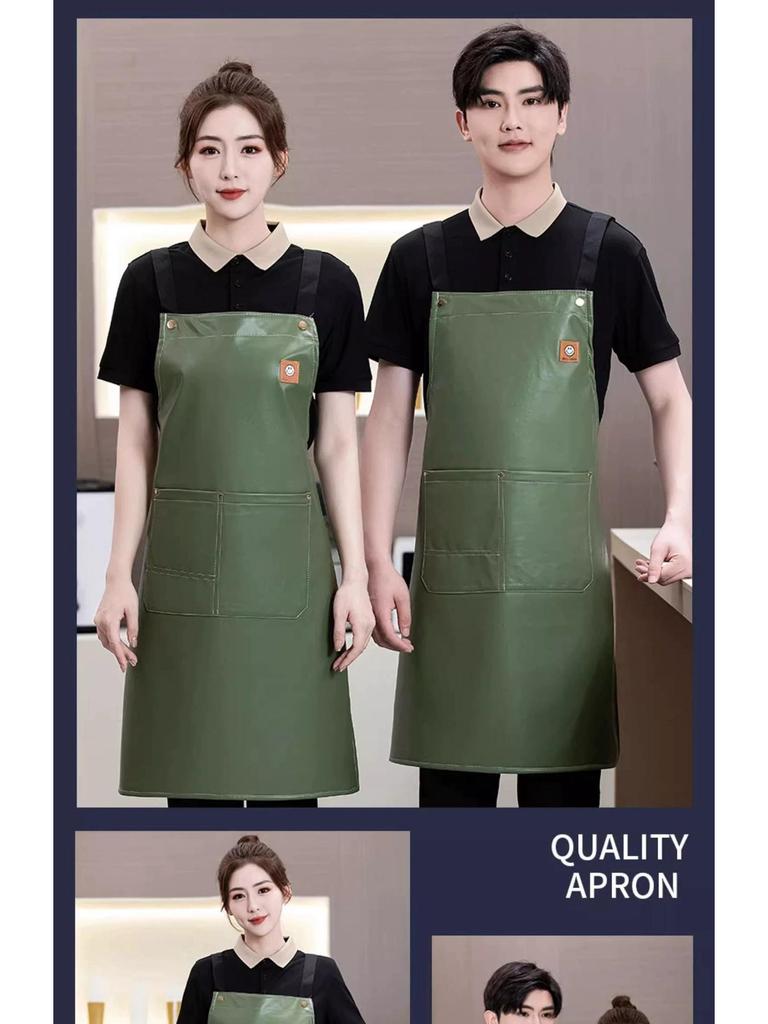 Fashionable PU Waterproof Kitchen Apron, Oil-Proof Waist Design for Men & Women, Ideal for Catering & Milk Tea Shops