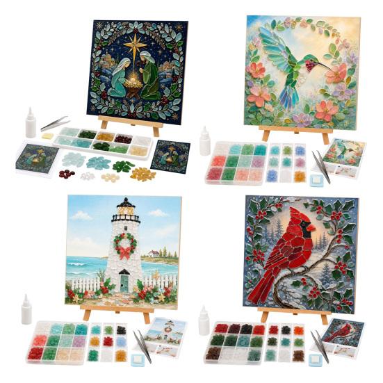 Cozy Holiday Afternoon Activities Christmas Lighthouse Mosaic Art Kit for Adults, DIY Coastal Craft with Acrylic Tiles Colorful Pieces, Decoration