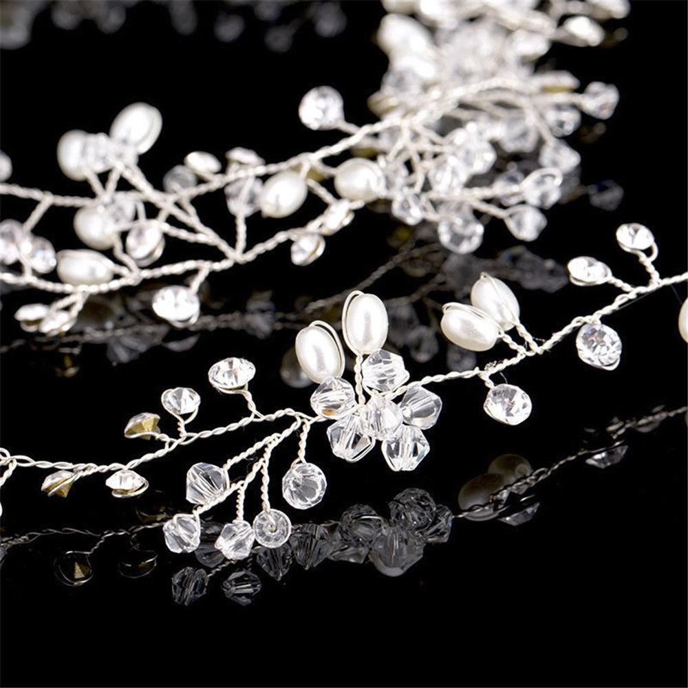 35CM Women Bridal Wedding Crystal Bride Hair Accessories Pearl Flower Headband Handmade Hairband Beads Decorative Hair Comb