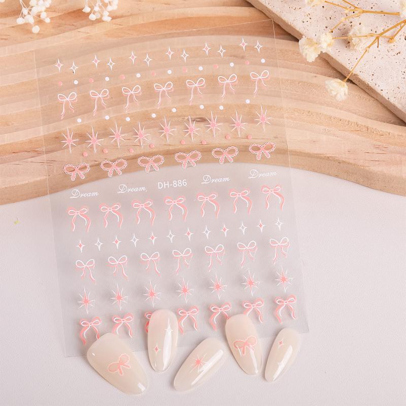 Ribbon Bowknot Nail Stickers Exquisite Nail Decoration Decals Diy Self Adhesive Transfer Slider Nail Art Charms Accessories
